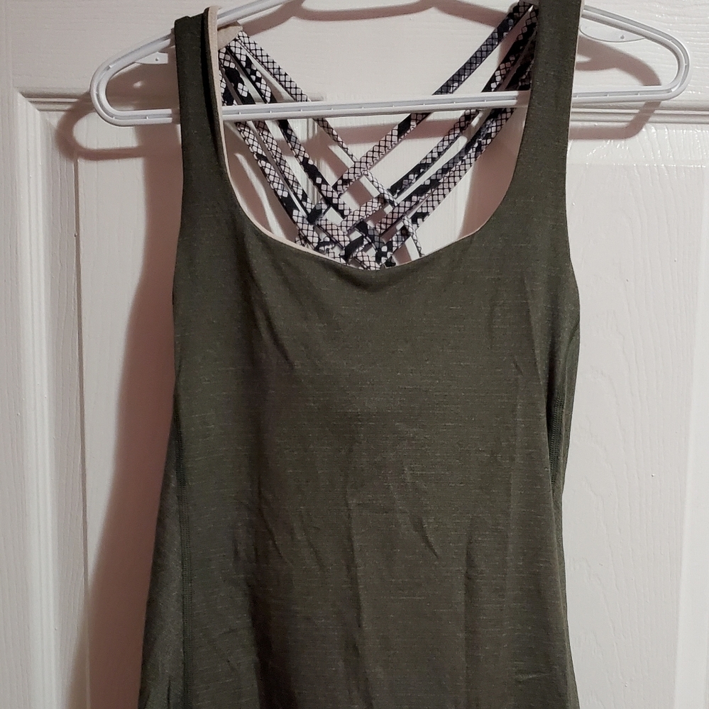 lululemon athletica Olive Green Tank with Black & White Strappy Back